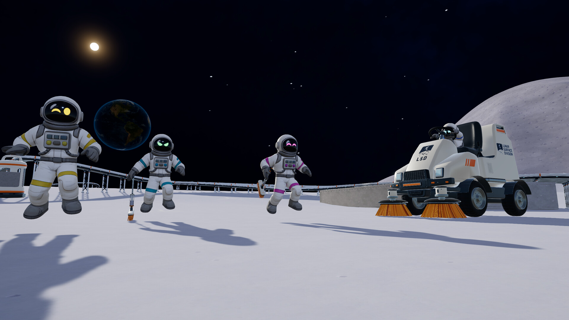 Official Steam screenshot: a crew beside a ride-on cleaner.